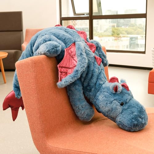 Eyoulife Dinosaurier Kuscheltier Kissen 130cm, Kuscheltier Dinosaurier Kurze Haare Weich Nicht Leicht Verlieren Oder Verblassen Erhältlich Vier Farben, für Kinderin Armen Schlafen (Blau 130cm)