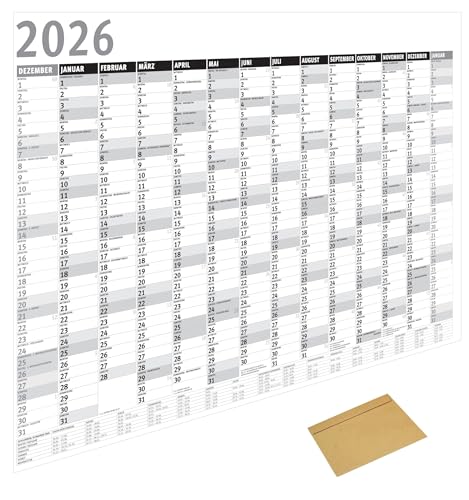MARZEI24® Din A1 Wandkalender für 2026, 14 Monate, Jahreskalender Monatsübersicht, (84,1 cm x 59,4 cm),Planer Termine, für Büro usw. Jahresplaner, Monatsplaner, Familienkalender, Kalender gefaltet