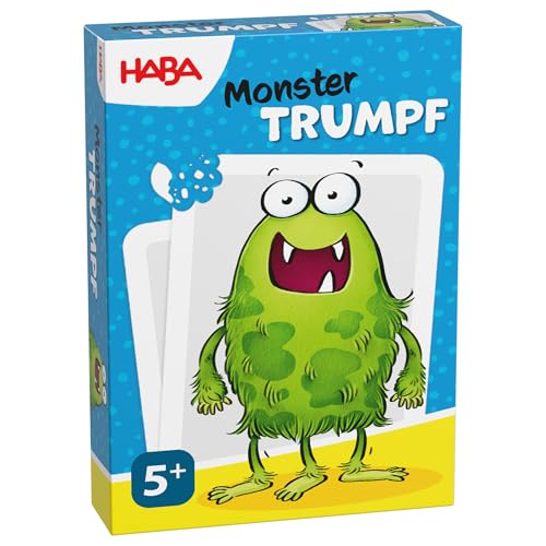 HABA Monster-Trumpf – Supertrumpf-Kartenspiel mit lustigen Monstern für Kinder ab 5 Jahren, 2–6 Spieler, ca. 15 Min. Spieldauer – 2013353001