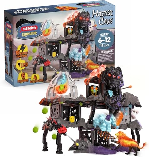 schleich ELDRADOR Creatures | MasterCave Smashrador 42757 | Set aus 4 x ELDRADOR Battle Cave, 4X Minis, Roboter, Lavalöwe & Superkristall | mit vielen Funktionen & Zubehör | ab 6 Jahren | 119 Teile