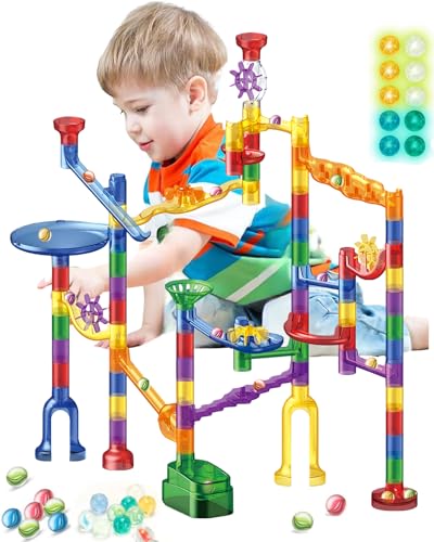 Muslecid Murmelbahn, 104 Stück Kugelbahn mit 10 Glow-in-The-Dark Murmeln, STEM pädagogisches Lernspielzeug ab 3 Jahre für Kinder, Geschenk zu Geburtstag und Weihnachten für Jungen und Mädchen