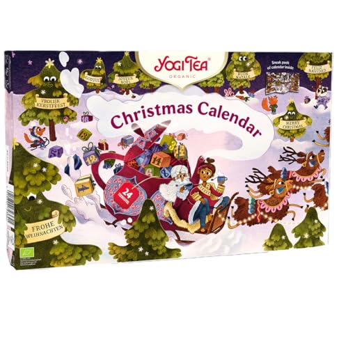 Yogi Tea Adventskalender zum Aufklappen, 2024, Bio-Kräutertee, 24 Tee-Varianten mit 24 Weisheiten, 24 Teebeutel, ideal als Geschenk ohne Schokolade
