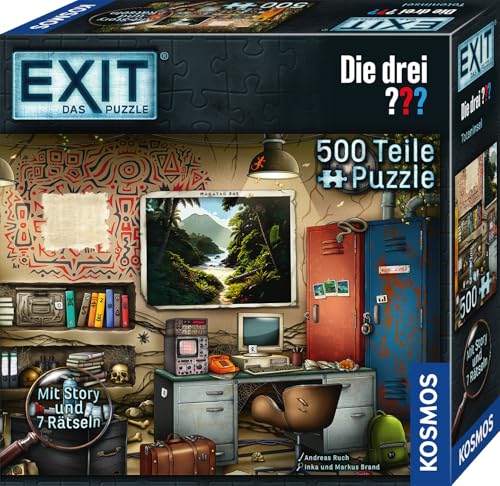 KOSMOS 685737 EXIT® Das Puzzle Die DREI ??? Toteninsel, 500 Teile Escape Game Puzzle mit exklusiver Die DREI Fragezeichen Geschichte