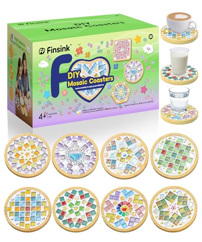 Finsink Mosaik bastelset kinder 8pcs mosaik untersetzer bastelset diy holz untersetzer Set Mosaiksteine zum basteln set Geburtstagsgeschenke für Kinder