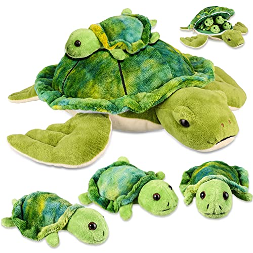 Aoriher Kuscheltier Schildkröte 12 Zoll mit 4 Stücke Kleine Plüsch Weicher Meer Stofftier Mini Spielzeug Dekokissen für Geburtstag Dekoration