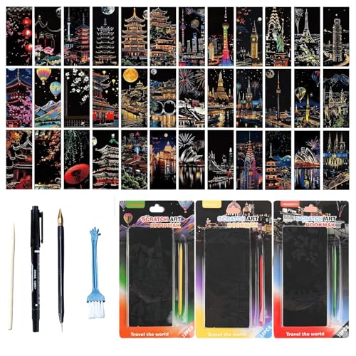 36 Stück Kratzbilder, Kratzbilder Erwachsene, Kratzpapier Und Scratch Painting Mit 36 Motiven, Kreatives Kratzbuch Für Mädchen Und Jungen Für Kinder Ab 6-8, Ideal Für Entspannung Und Kreativität