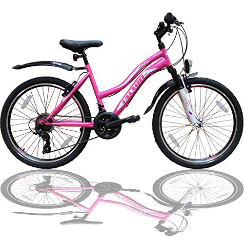 Talson 24 Zoll Mädchen Fahrrad MTB mit Beleuchtung und Shimano 21-Gang Kinderfahrrad Rosa
