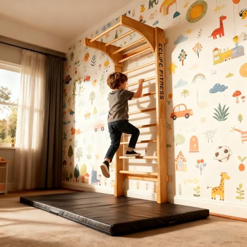 CCLIFE Sprossenwand Kletterwand Turnwand höhenverstellbare Klimmzugstange Klettergerüst Holz Kinder Indoor Erwachsener ZERRO