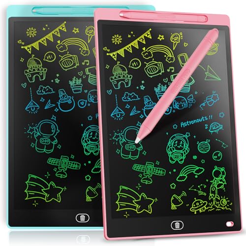 [2 STÜCKE]LCD Schreibtafel 10 Zoll, Genialba Buntes LCD Schreibtablett, LCD Writing Tablet, Elektronischer Tablette, Grafiktablett für Kinderspiele 2 3 4 5 6 7 Jahre Jungen Mädchen (Blau&Rosa)