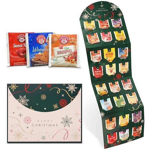 Teekanne Tee Adventskalender 2025 – Einzigartige Auswahl aus Bio Bratapfel, Spekulatius, Winterpunsch & Süßer Bratapfel und mehr – 24 Sorten Winter- und Weihnachtstee im Teebeutel zur Adventszeit