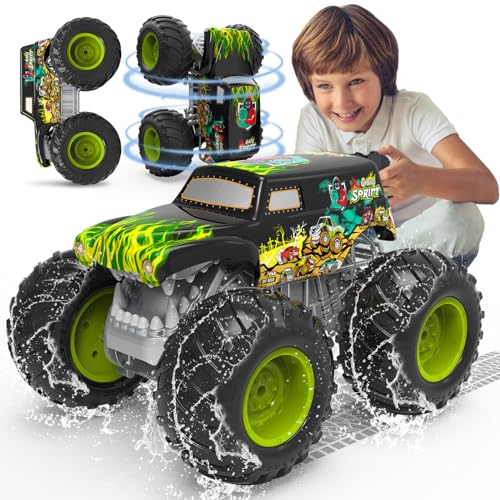 Monstertruck Ferngesteuert, Ferngesteuertes Auto ab 4 6 8 Jahre mit Licht, 360°Drehung Monstertruck, Aufrechtes Gehen, Gehen auf dem Kopf, 1:16 2,4GHz Amphibienfahrzeug Monster Truck Ferngesteuert