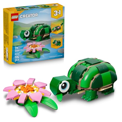 LEGO Creator 3-in-1-Set Schildkröte mit Seerose - Kinderspielzeug mit Tierfigur - Schildkröte & Chamäleon Konstruktionsspielzeug - Mint Spielzeug mit 3 Bauoptionen - Geschenk für Kinder - 31377