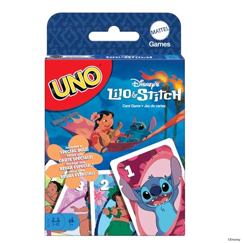 Mattel Games UNO Disneys Lilo und Stitch Kartenspiel für Kinder, Erwachsene und Familien mit Karten und Regeln, die auf dem Film basieren, JCC10