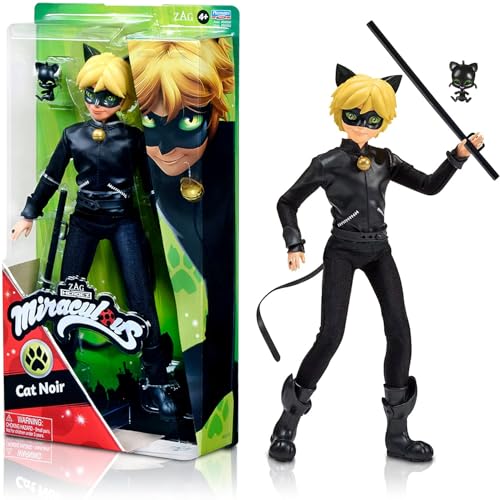 BANDAI - Miraculous Ladybug - Mannequin Puppe 26 cm - Cat Noir - Offizielle Miraculous Lizenz - Gelenkige Cat Noir Puppe - Spielzeug für Kinder ab 4 Jahren - P50002