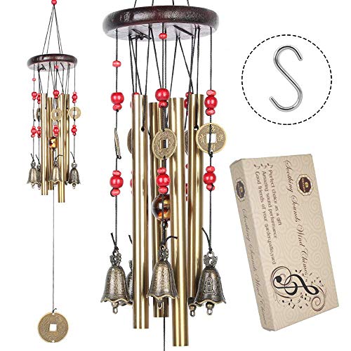 BWINKA chinesische traditionelle Erstaunlich 4 Röhren 5 Glocken Bronze Yard Garten Outdoor Living Wind Chimes 60cm
