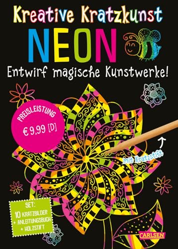 Kratzbilder für Kinder: Kreative Kratzkunst: Neon: Set mit 10 Kratzbildern, Anleitungsbuch und Holzstift | Beschäftigung für Kinder ab 5 Jahren ... Kratz-Tafeln, Anleitungsbuch und Holzstift.)