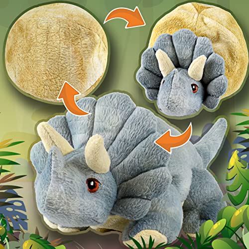 Creanino Dino Kuscheltier 2 in 1 | Plüschtier zum Wenden [Triceratops Rocky] Dinosaurier Spielzeug | Wende Kuscheltier | Dino Plush