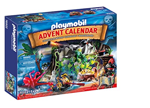 PLAYMOBIL Adventskalender 70322 Schatzsuche in der Piratenbucht mit zahlreichen Figuren, Tieren und Zubehörteilen hinter jedem Türchen, 120-teilig, Für Kinder ab 5 Jahren