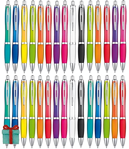 Libetui 50 Stück ergonomische Kugelschreiber rutschfeste Griffzone Großraumine Kuli für Büro und Haushalt Kulis blauschreibend Gehäuse Mehrfarbig