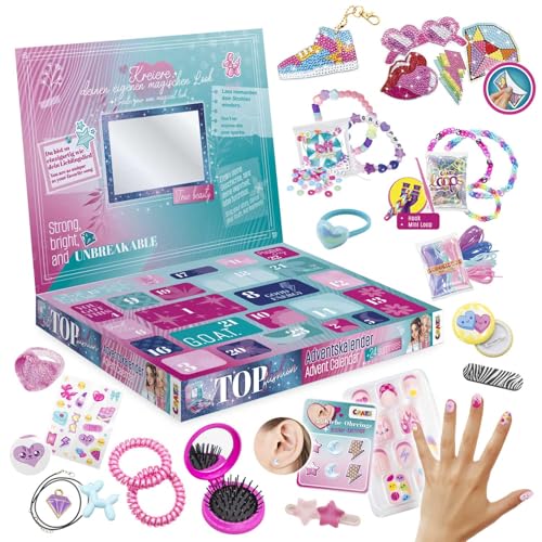 CRAZE Spielzeug Adventskalender Mädchen – Fashion DIY Adventskalender 2025 mit Diamond Painting, Loops Bands, BFF Perlen, Aufkleber-Nägel & Accessoires – Trendiger Bastelspaß für junge Fashionistas