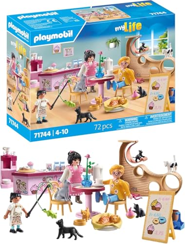 PLAYMOBIL | Katzencafé | Katzen Spielzeug Kind | Tierfiguren Set | Spielzeug für Kinder ab 4 Jahren | 71744
