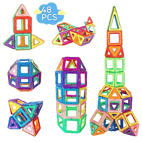 mysoler Magnetische Bausteine 48 Teile mini Magnet Spielzeug Kinder DIY Magnetspielzeug Magnet Spielzeug Lernspielzeug Geburtstag Vorschule Kinder Kleinkind Jungen Mädchen ab 3 Jahren