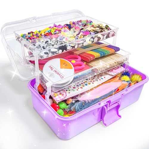 LINAYE 3000+Pcs Bastelset für Kinder Bastelbox Bastelmaterial Set,Bastelkoffer Gehören Pompons,Pfeifenreiniger,Scrapbooking Basteln Kinder Alter 4 bis 10 Geschenk für Junge Mädchen Bastelbedarf Lila