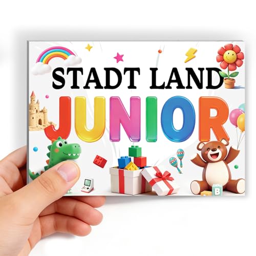 Stadt Land Junior Edition, Kleine Geschenk für Teenager Junge Mädchen ab 9 10 11 12 13 14 Jahre, A6 Activity Kartenspiel, Reisespiel, Ostergeschenke für Kinder, Kommunion, Erstkommunion, Geburtstag