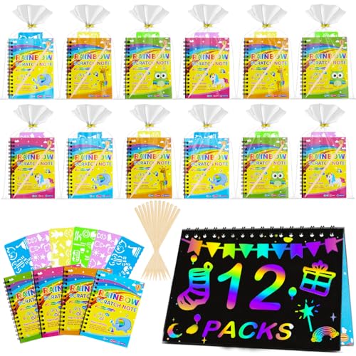Aannanl 12 Kratzbilder für Kinder Mitgebsel Kindergeburtstag Kratzbuch,Bastelset Kindergeburtstag 3 4 5 6 7 8 Jahre,Malset Kinder Beschäftigung,Klassenzimmer Ges