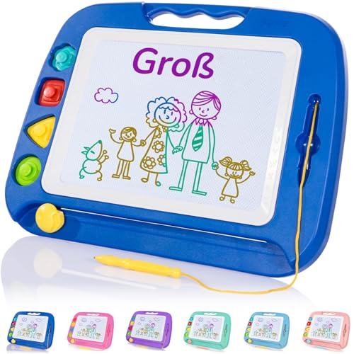 SGILE Große Magnetische Maltafel Zaubertafel Kinder, Magnet Magnettafel mit 4 Stempeln, Kreatives Spielzeug ab 2 Jahren, Geschenk für Jungen & Mädchen 1 2 3 4 Jahre, 42 x 32 CM, Blau