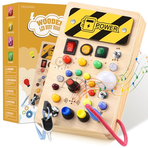 YIKANWEN Montessori Busy Board Spielzeug ab 1 2 3 Jahr, Holzspielzeug mit Musik und 10 LED Lichtschalterspielzeug Sensorisches Lernspielzeug für Babys Kleinkinder Jungen Mädchen ab 1 2 3 4 Jahre