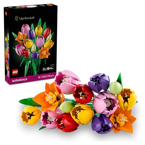 LEGO Botanicals Tulpenstrauß - Set mit Kunstblumen für Erwachsene - mit 14 künstlichen Tulpen in 5 Farben als DIY Deko - Geschenkidee zum Valentinstag für Frauen - 11501