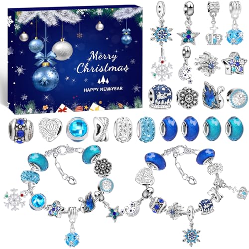 24-teiliges DIY Schmuck-Set mit Armbändern & Halsketten |Ideal Weihnachts geschenk für Kinder ab 6-13 mit Überraschungsfüllung (Blau)