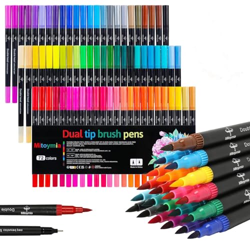 Mitoymia Dual Brush Pen Set Filzstifte 72 Farben Pinselstifte Marker Fineliner für Malbücher stifte set, Handlettering, Mandala Lettering, Stifte,Erwachsene