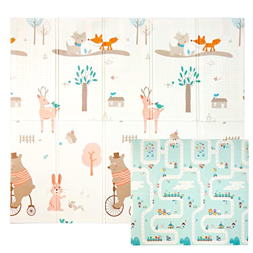 CCLIFE Krabbelmatte Baby Spielmatte Kinder 196x176x1cm Faltbar Spielteppich Spielunterlage Groß Rutschfest Beidseitig Tragbar Wasserdicht Innen Außen Bunt