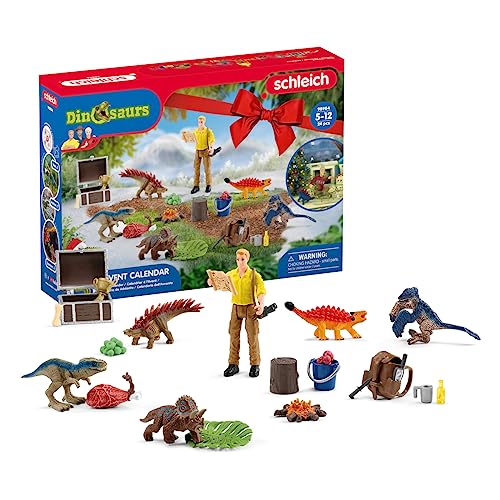 SCHLEICH Dinosaurs | Adventskalender 2025-98984 | mit beweglicher Figur Luis, 6 Mini Dinos, Schatzkiste & vielem Zubehör | Dinosaurier Spielzeug & Geschenkidee für Kinder ab 5 Jahren | 24 Teile
