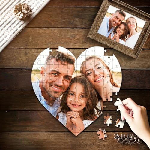 Personalisiertes 75 Teile Herz Puzzle mit eigenem Foto, Individuelles Fotopuzzle Selbst Gestalten Geschenk für Paare Familie Freunde, Muttertag Vatertag Geburtstag Hochzeit (Mehrfarbig)