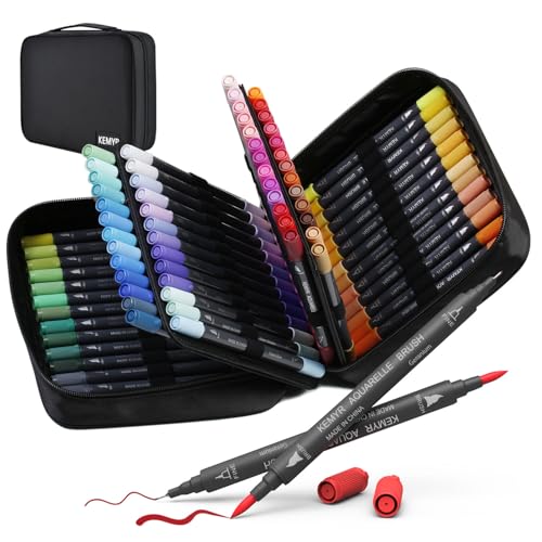80 Farben Filzstifte Set – Pinselstifte und Fineliner,Malstifte für Malbücher Erwachsene,Nicht Durchblutende Filzstifte mit Dicken & Dünnen Spitzen für Anime-Zeichnungen,Bullet Journal, Kalligraphie