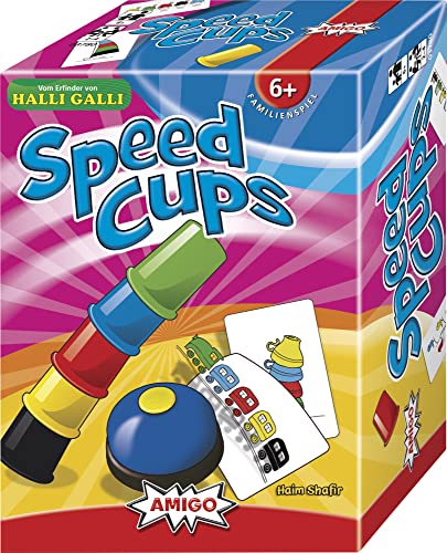 AMIGO 03780 - Speed Cups, Geschicklichkeitsspiel, 2 bis 4 Spieler, Blau, Grün, Gelb, Rot, Lila, Kartenspiel