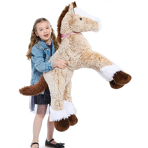 MorisMos 90cm lang Braune Pferd Kuscheltier XXL, weich riesen Lightbrown Pferd stofftier plüschtier, Kinder Geburtstag Weihnachten Geschenk