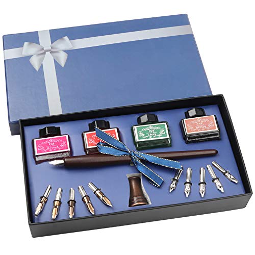 BELLE VOUS Kalligraphie Set aus Holz Mit Halter, Tinte Flaschen & Feder Spitzen (16-teilig) - Ideal zum Lernen für Anfänger & Erwachsene