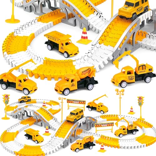 ZZXLOPEZ 280 Stück Autorennbahn Rennbahn, Flexible Car Track Spielzeugautos Set, 6 Cars Spielzeugautos Autobahn, Flexibles DIY Gleis-Set, Auto Spielzeug Kinder Geschenk ab 3-8 Jahre Junge Mädchen
