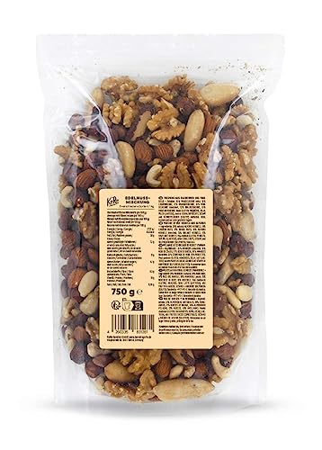KoRo - Edelnussmischung 1 kg - 100% Nüsse - Hoher Ballaststoffgehalt - Mischung aus Mandeln, Paranüssen, Cashewkernen, Walnüssen und Haselnüssen