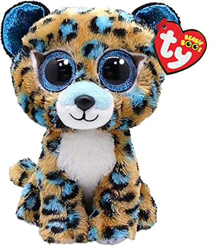 TY Cobalt Leopard Beanie Boo Regulär 6' | Beanie Baby Weiches Plüschtier | Sammlerstück Kuscheliger Stoffteddy, Beige, Blau, Weiß
