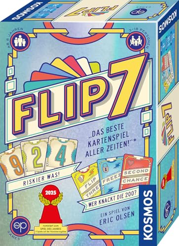 Kosmos 685430 Flip 7, deutsche Ausgabe, Kartenspiel mit schnellem und einfachen Black Jack Prinzip, für 3-18 Personen ab 8 Jahren, Spiel für große Gruppen, nominiert zum Spiel des Jahres 2025