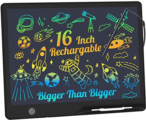 Kinayue LCD-Schreibtablett für Kinder, Wiederaufladbare Maltafel Zeichentafel, Vorschule Lernen Spielzeug Weihnachten Geburtstag Ostern Geschenk 3 4 5 6 7 Jahre alt Mädchen Jungen (16 Zoll-Schwarz)