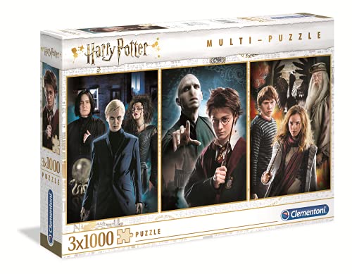 Clementoni 61884 Harry Potter – Puzzle 3 x 1000 Teile ab 9 Jahren, buntes Erwachsenenpuzzle mit kräftigen Farben, Geschicklichkeitsspiel für die ganze Familie, schöne Geschenkidee