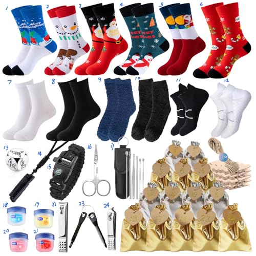 Adventskalender 2025 Männer,Adventskalender Herren,Weihnachten Socken Werkzeug Herren,24 Stück Nützliche Gadgetskalender,Weihnachtskalender Überraschunggeschenk für Vater/Ehemann/Freund/Großvater