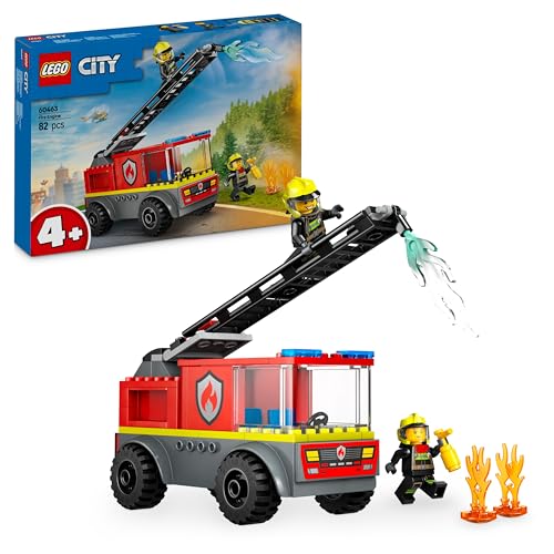 LEGO City Feuerwehrleiterfahrzeug - Feuerwehrauto Spielzeug mit 2 Feuerwehrmann Minifiguren für Jungen und Mädchen ab 4 Jahren - Lernspielzeug - Geschenk für Vorschulkinder 60463