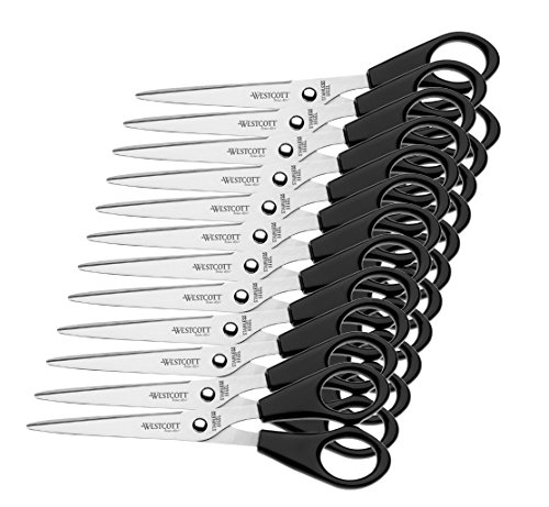 Westcott E-31160 00 Büro Schere, rostfreie Klingen, schwarzer Kunststoff-Griff, 15.5 cm, 12 Stück